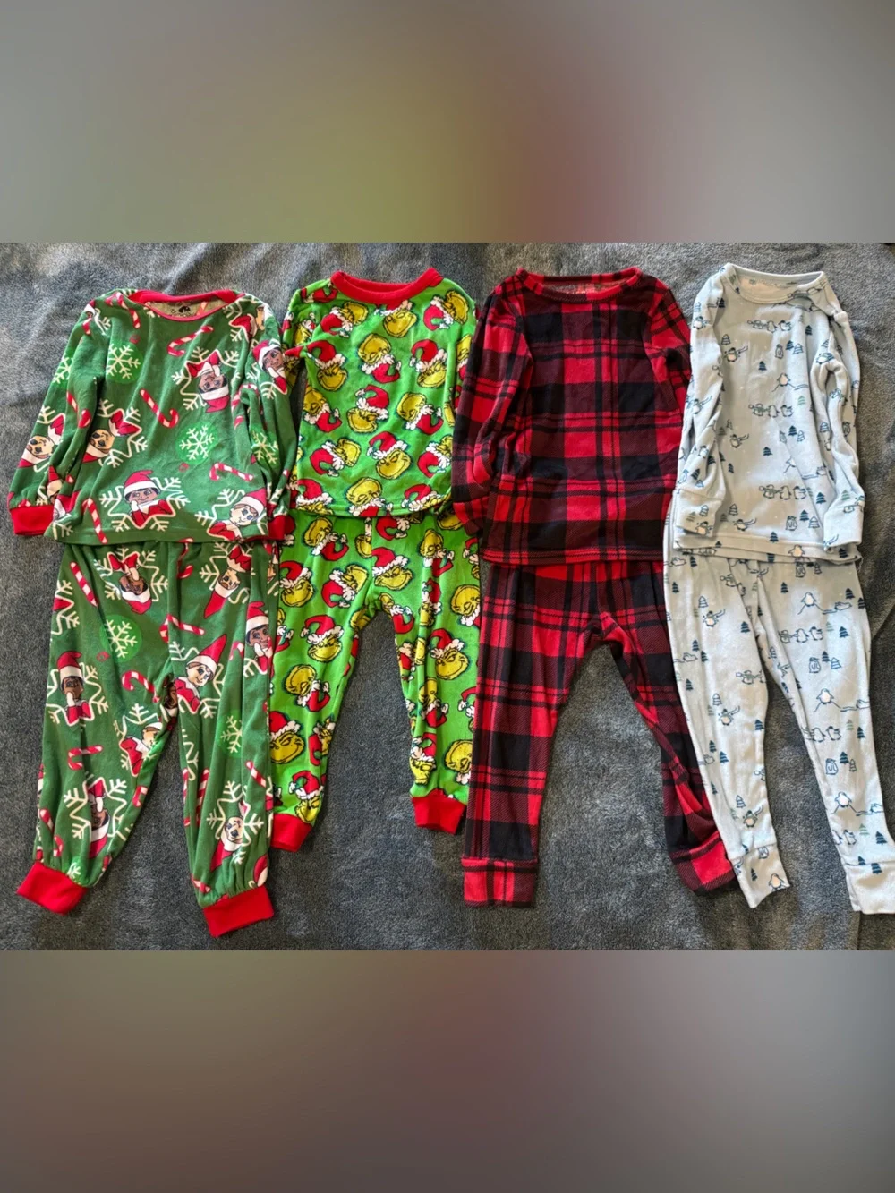 Carter's Kids Holiday Pajama Set Bundle - Green, Red, Black, Gray